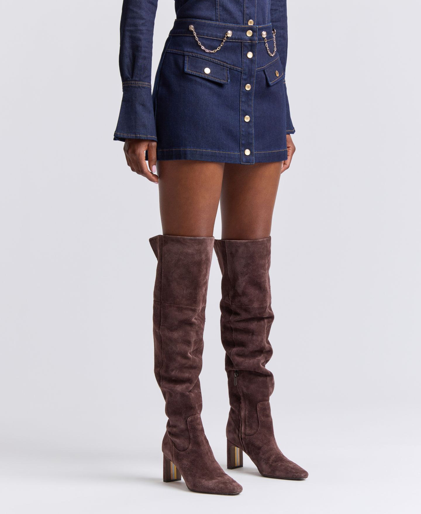 Женская юбка Avec Les Filles Button-Front Denim Mini, цвет: Варёный — фото 4