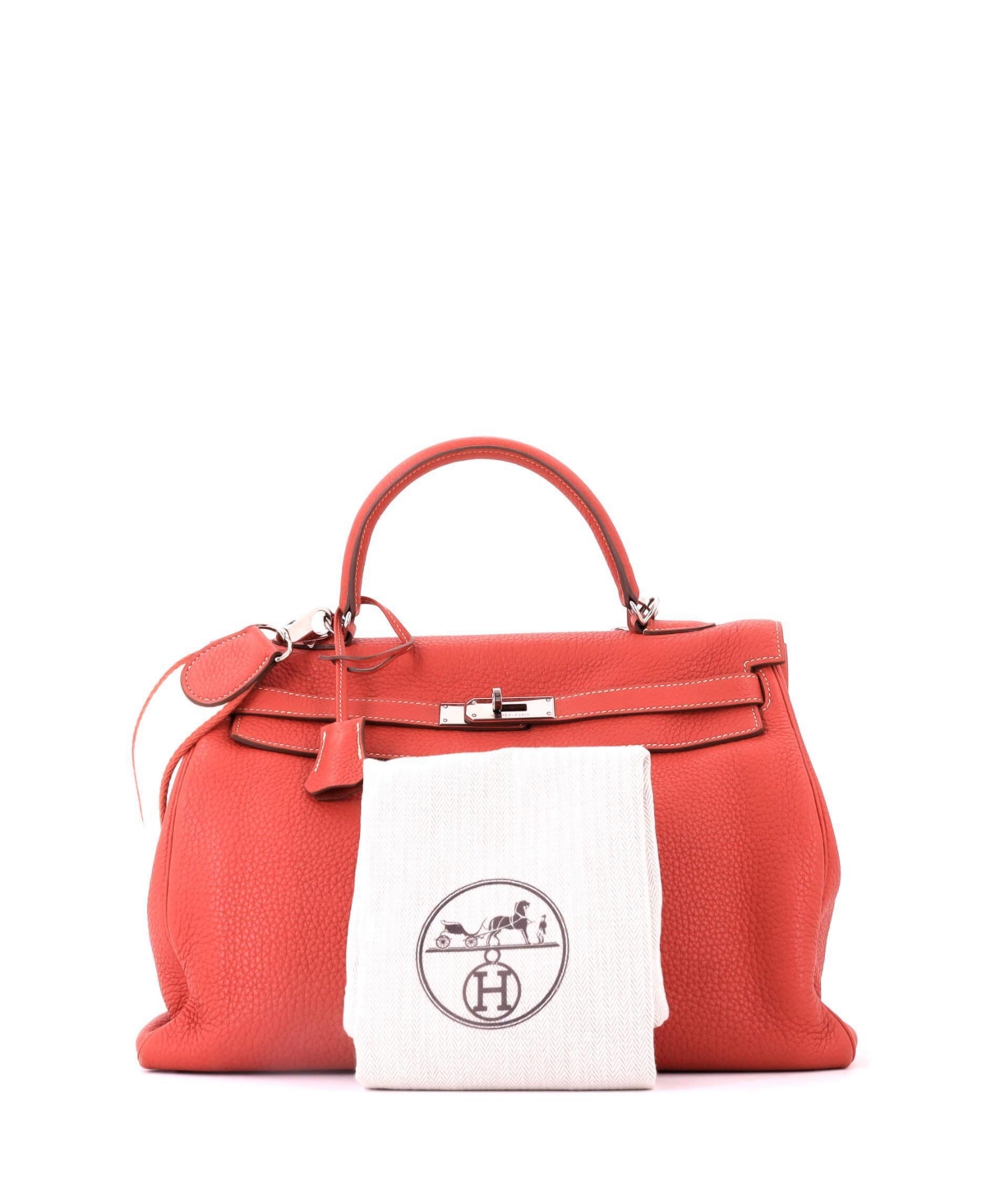 Pre-Owned Hermes Kelly 35 Handbag Orange Togo with Palladium Hardware