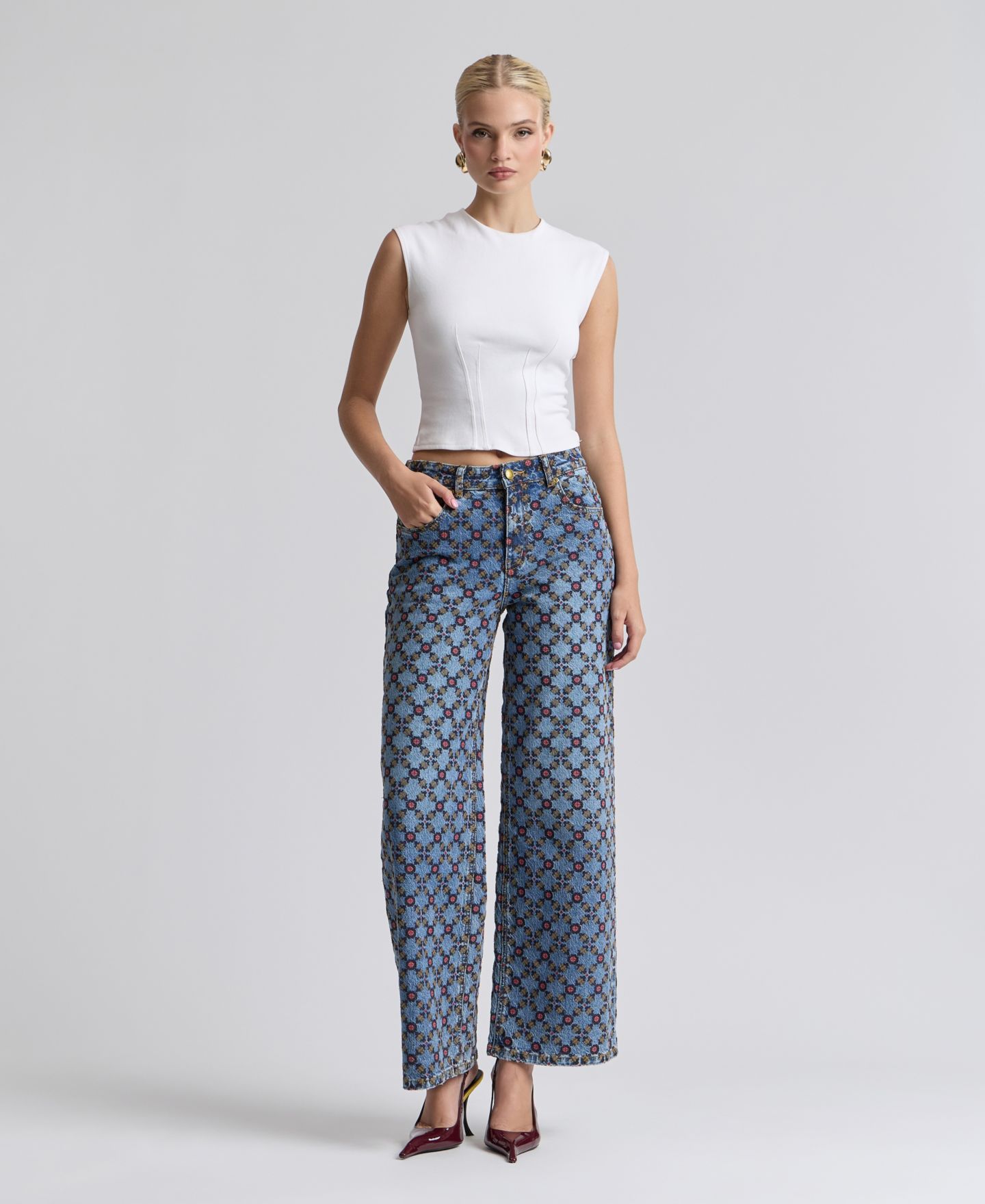 Женские джинсы Avec Les Filles Mid-Rise Wide-Leg, цвет: Варёный — фото 2