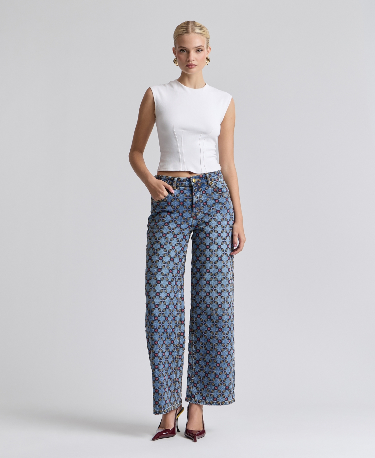 Avec Les Filles Women's Mid-Rise Wide-Leg Jeans