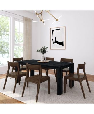 72" Modern Solid Wood Dining Table Set, Wirebrush, + 6 Chairs