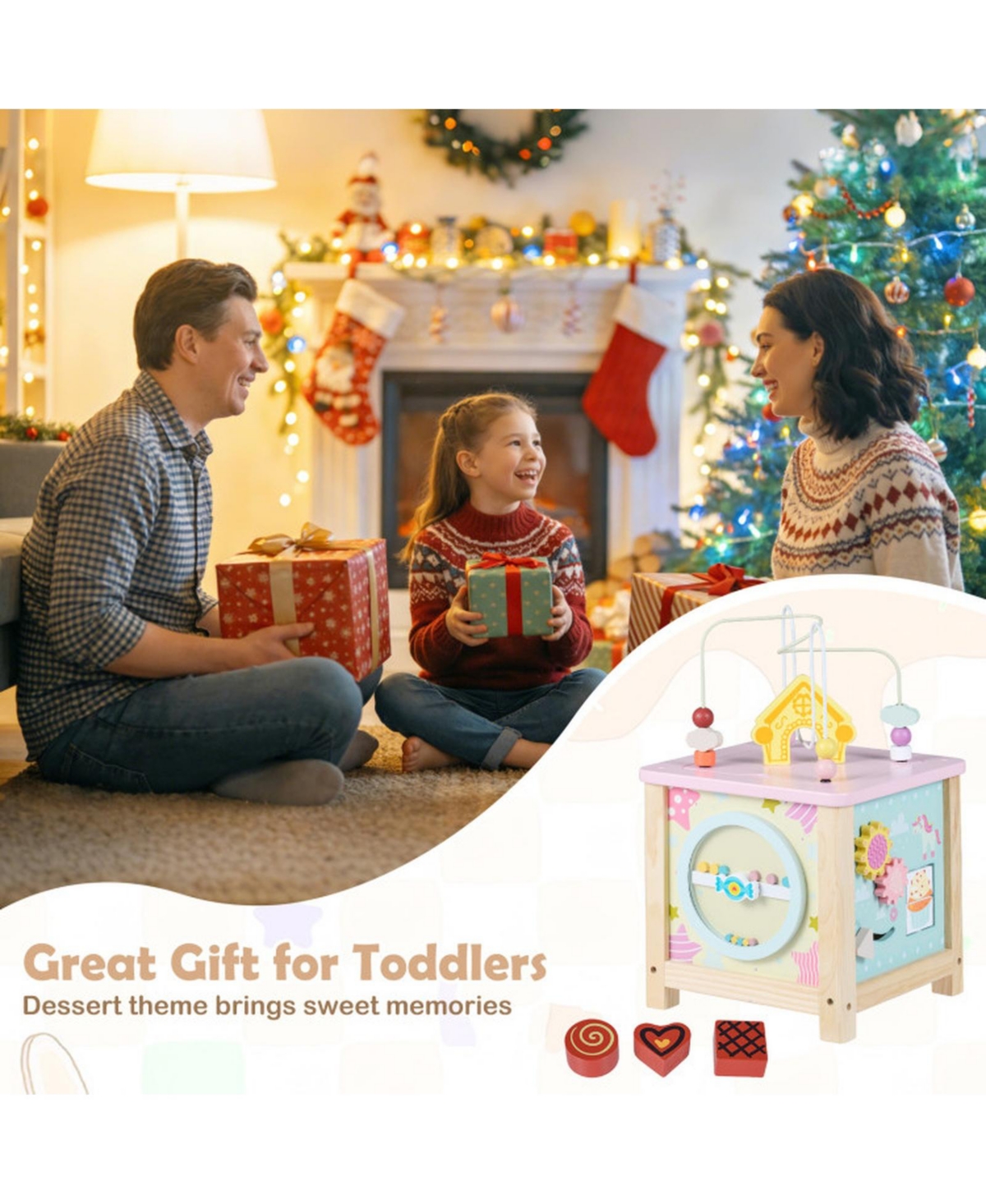 Sugift Wooden Montessori Activity Cube Sensory Toy for Toddlers 18+ Months