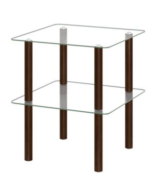 2-Tier Square End Table with Shelf and Tempered Glass Top