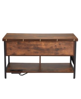 Rectangle Lift Top Coffee Table with Charging Station, Hidden Storage and Ambient LED Lights