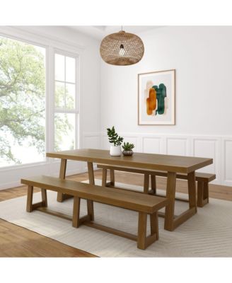94" Classic Solid Wood Dining Table Set with 2 Benches