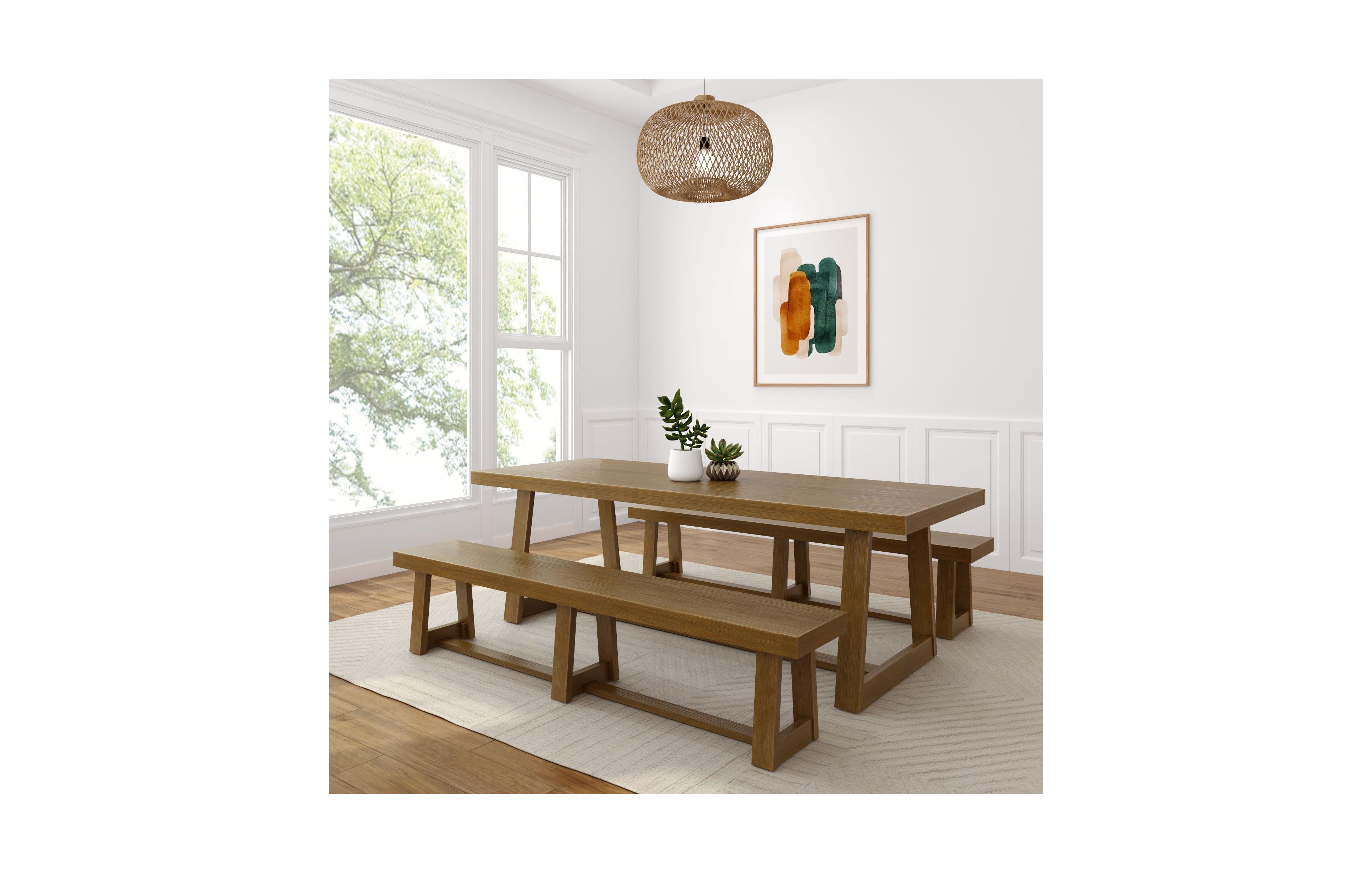 Plank+Beam 94" Classic Solid Wood Dining Table Set with 2 Benches