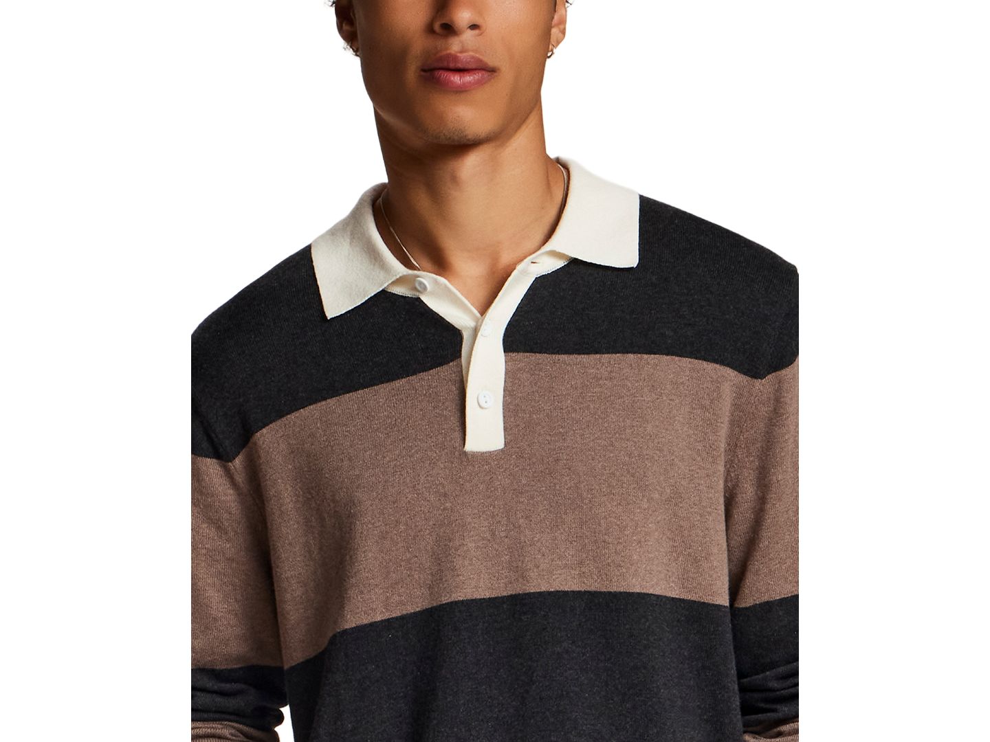 Мужской свитер Weatherproof Vintage Cotton Cashmere Rugby Polo Sweater, цвет: Мокко меланжевый — фото 4