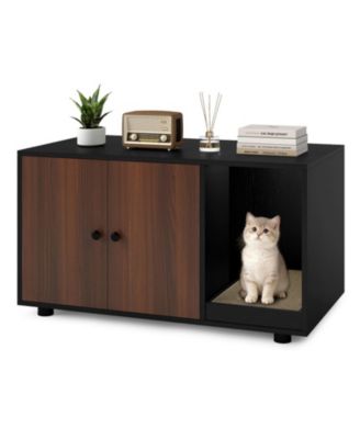 Wooden Cat Litter Box Enclosure Hidden Litter Box Furniture with Scratching Board