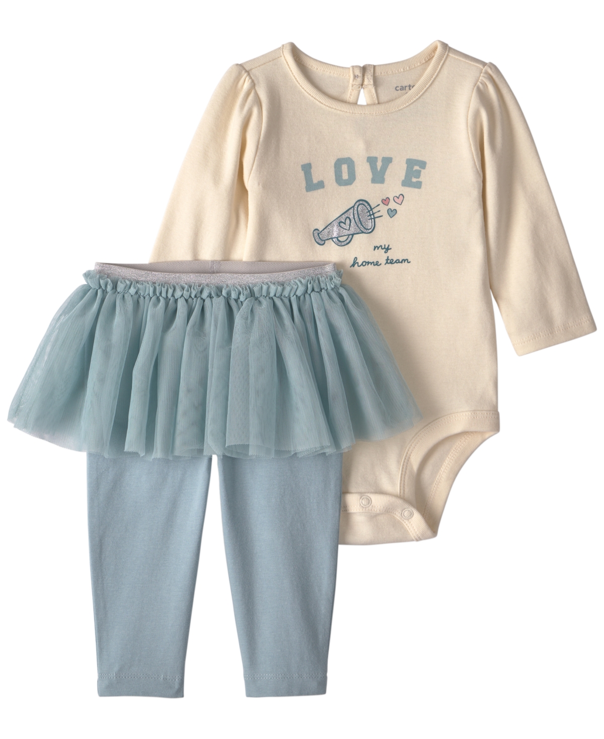 Carter's Baby Girls' Love My Home Team Graphic Long-Sleeve Bodysuit and Tulle Pants, 2-Piece Set - Blue