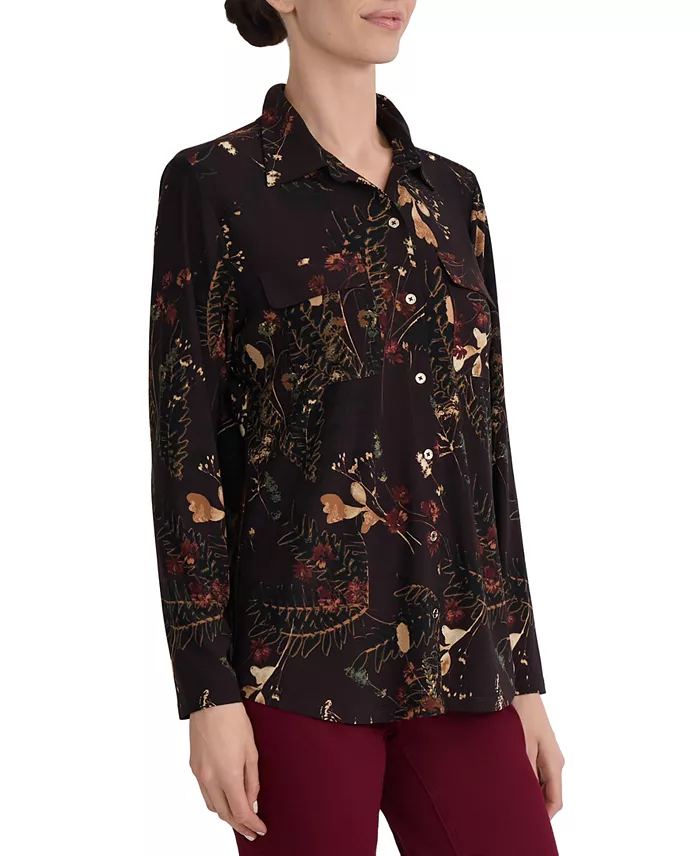 Women's Long-Sleeve Floral-Print Collared Button-Front Shirt - thumbnail 2