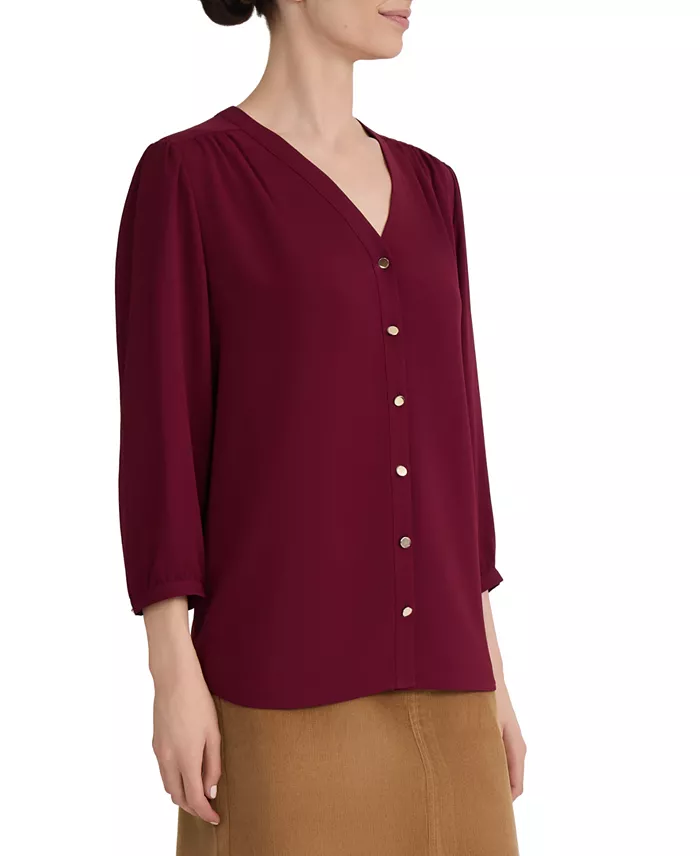 Women's 3/4-Sleeve V-Neck Button-Up Blouse - thumbnail 5