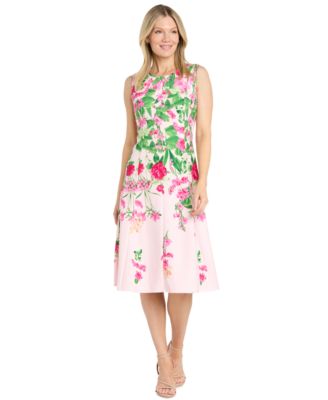 Women's Floral Fit-and-Flare Wedding Guest Midi Dress