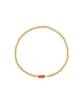 18K Gold Plated Ruby CZ Polished Charm Stretch Bracelet