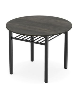 40 in Round Kitchen Table with Storage Shelf and Metal Frame for 4 People