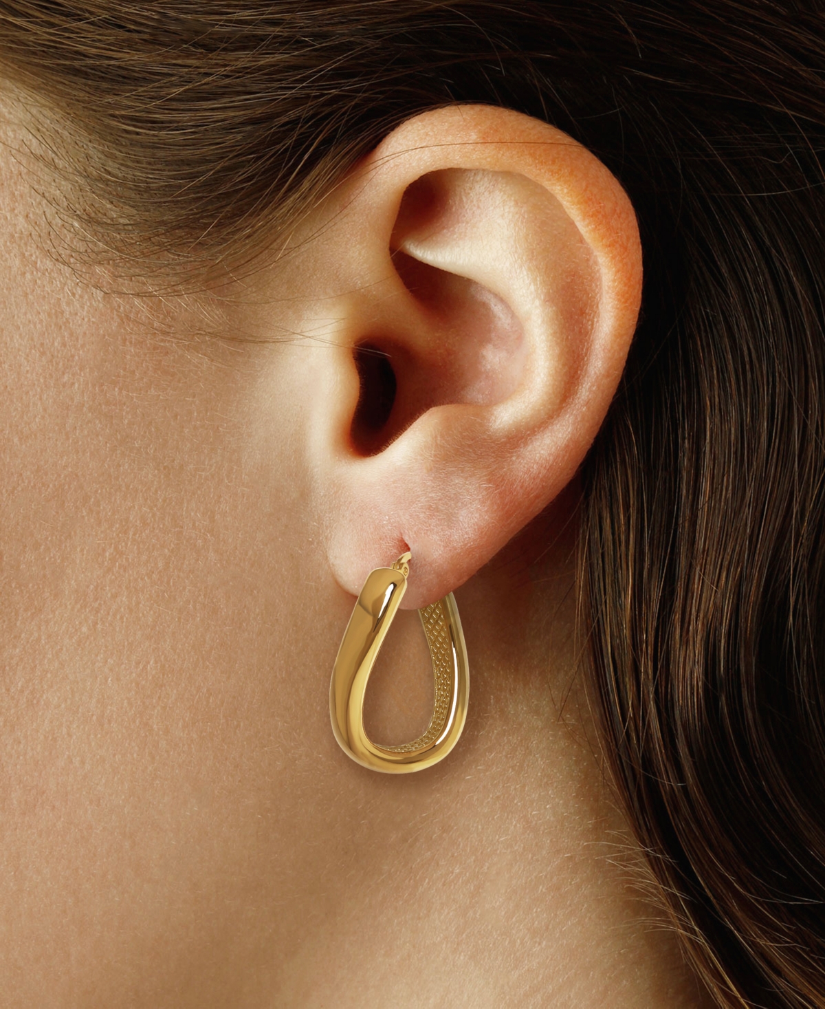 Macy's Sculptured Twisted Offset Hoop Earrings in 14k Yellow Gold