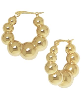 Sculptured Graduated Ball Hoop Earrings in 14k Yellow Gold