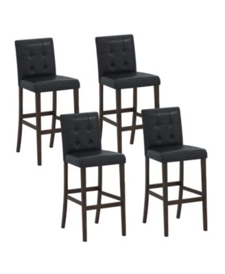 Set of 4 29 Inch Upholstered Leather Bar Stools with Solid Wood Legs