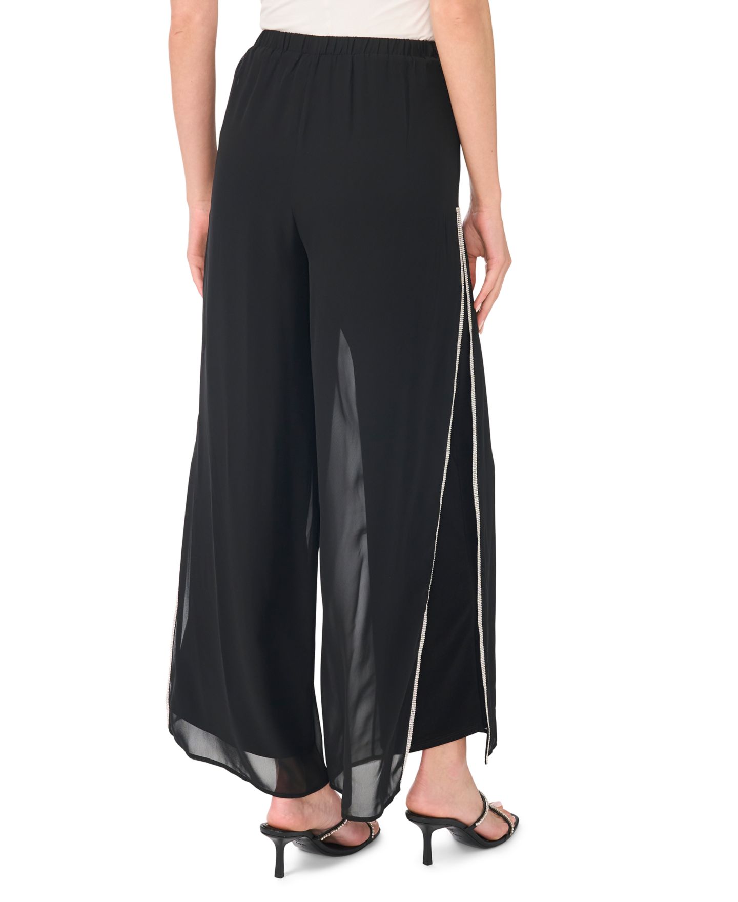 Женские брюки MSK Embellished Wide-Leg Pull-On, цвет: Чёрный — фото 3