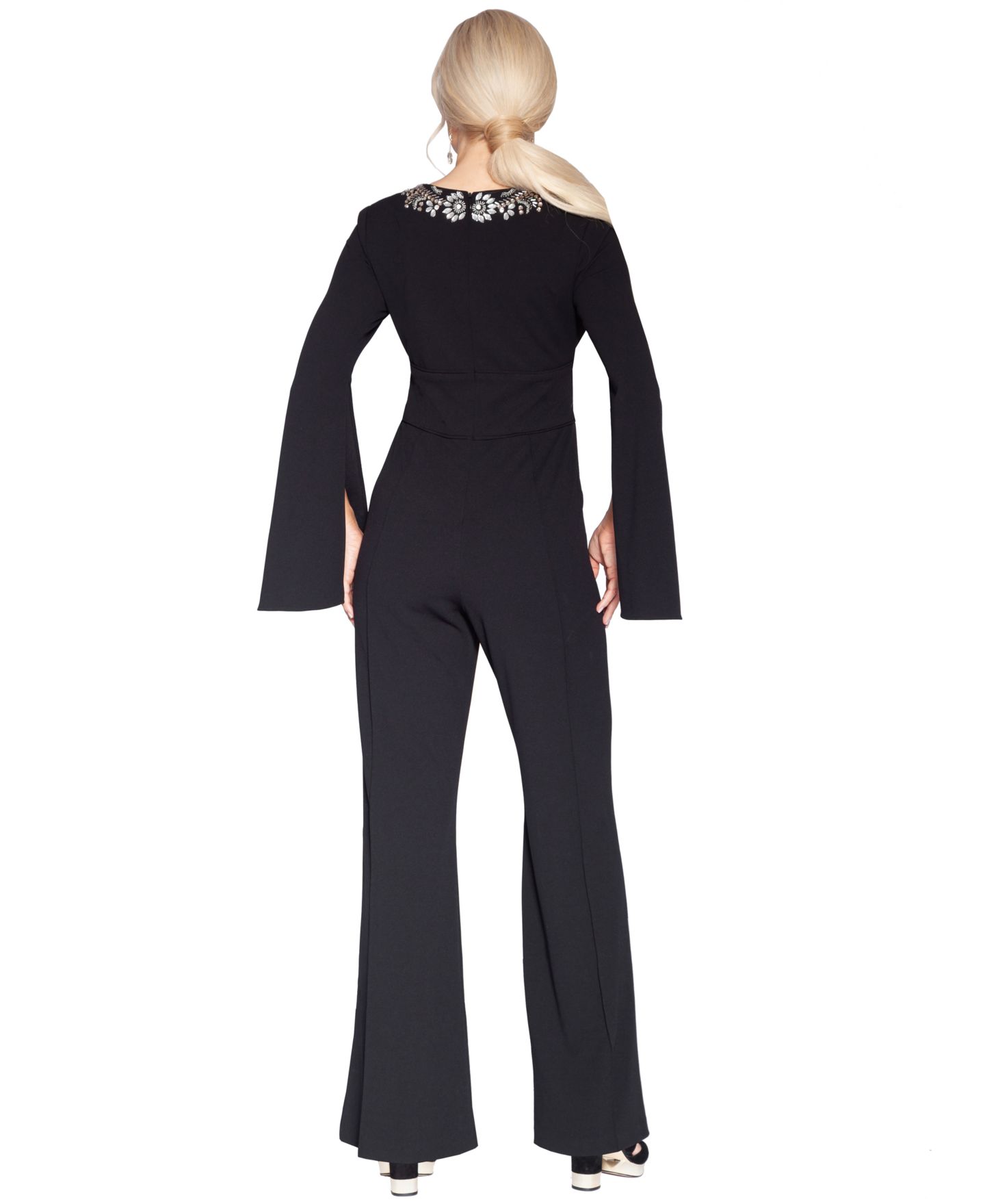 Женский комбинезон WHITE TIE by Shani V-Neck Flare-Sleeve Jumpsuit, цвет: Чёрный — фото 4