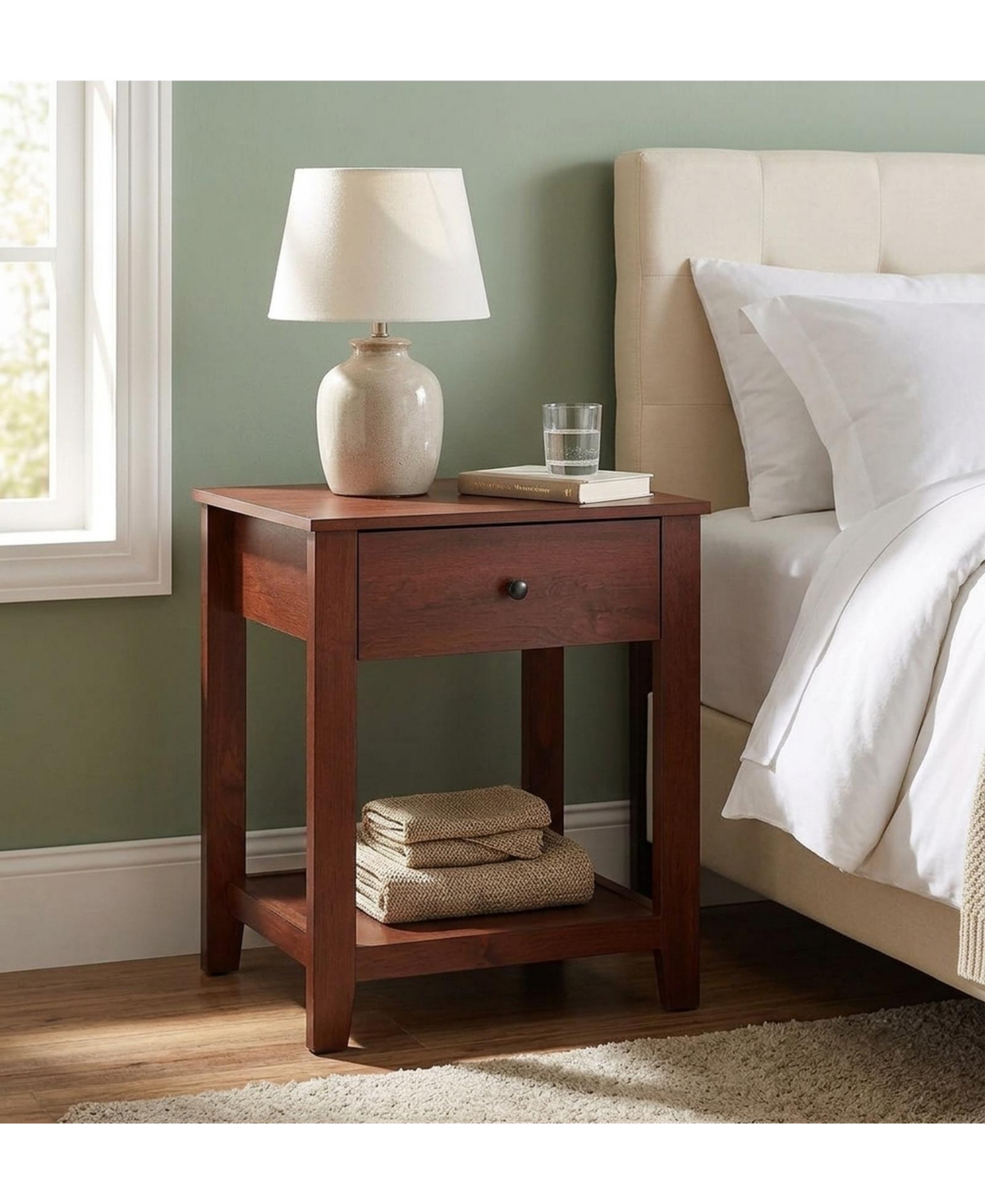 Sugift Nightstand End Table with Drawer and Storage Shelf