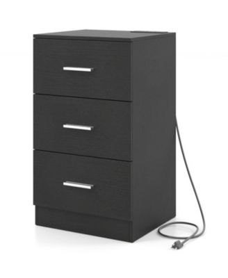 Nightstand with Charging Station 3-Drawer Bedside End Table for Bedroom