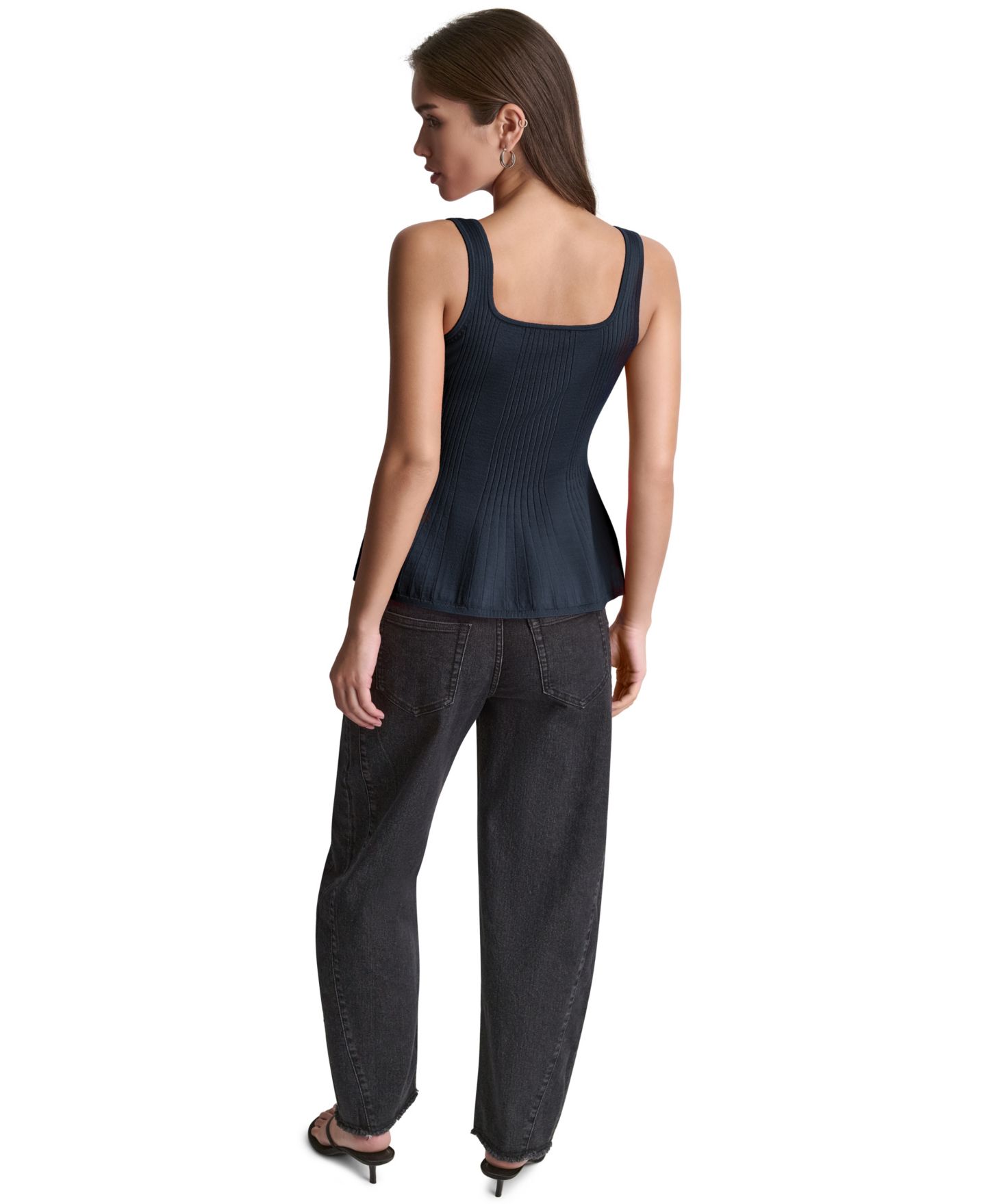 Женский топ BCBG Peplum Rib Sleeveless Tank Top, цвет: Чёрный — фото 12