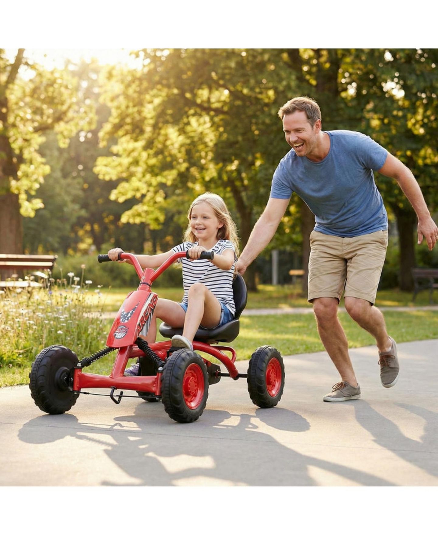 Детская игрушка SUGIFT Kids 4-Wheel Go Kart with Adjustable Seat and Steering Handlebars, Supports up to 66 lbs, Ages 3+, цвет: Красный — фото 2
