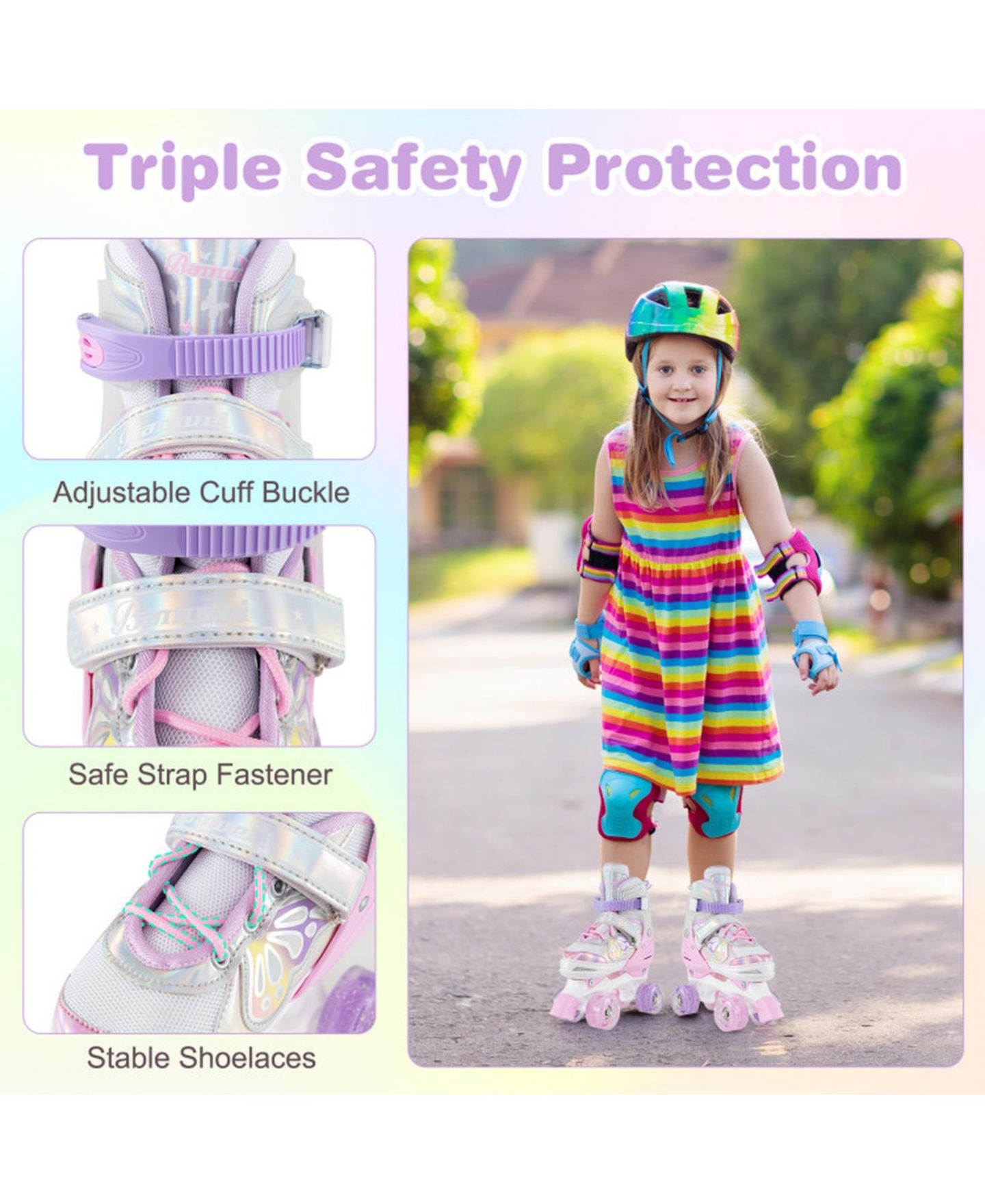 Детские игрушки HONGGE Adjustable Quad Roller Skates, Sizes 5.5-8, Light-Up Wheels, Ages 8-13, цвет: Розовый — фото 5