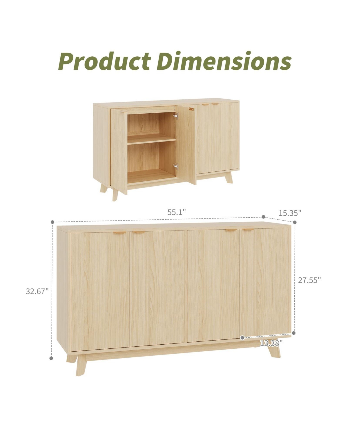 homfan 2 Set of 55.1" Sideboard with Storage, Modern Fluted Credenza Doors and Adjustable Shelves, Wood Console Table for Living Room, Dining Room