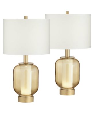 Sophia Modern Table Lamps 28" Tall Set of 2 Champagne Glass with LED Nightlight  Drum Shade for Bedroom Living Room Home