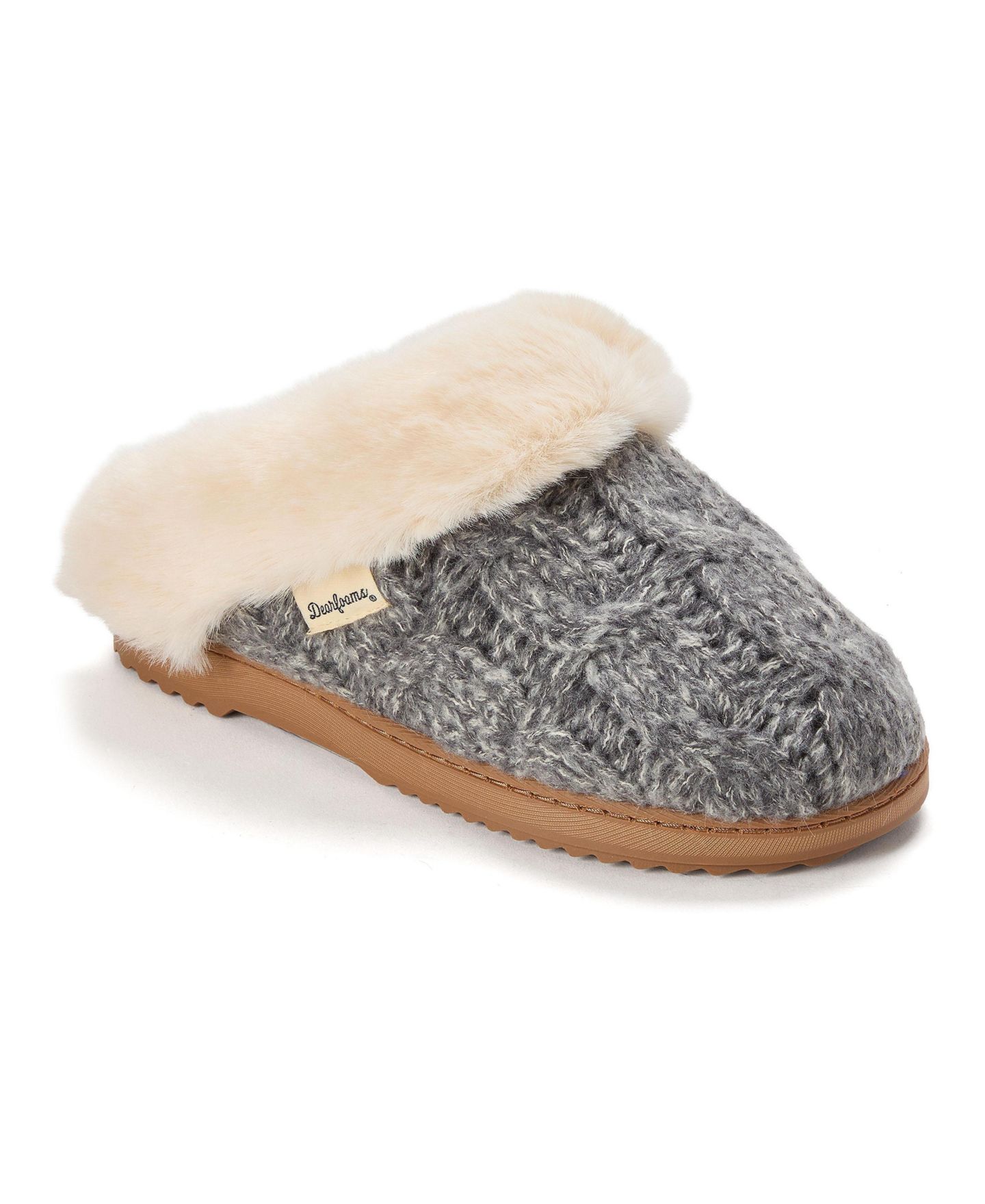 Женские тапочки Dearfoams Nicki Knit Scuff Cable Knit Slippers, цвет: Серый — фото 1