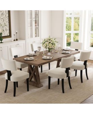 Dining Chairs Set of 6 Mid-Century Modern Curved Backrest Chenille Upholstered Seat Hardwood Frame Wooden Legs Armless Kitchen Side Chairs