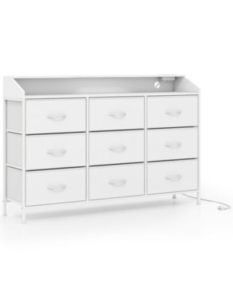 Storage Organizer with LED Lights 9 Fabric Drawers and Charging Station for Bedroom