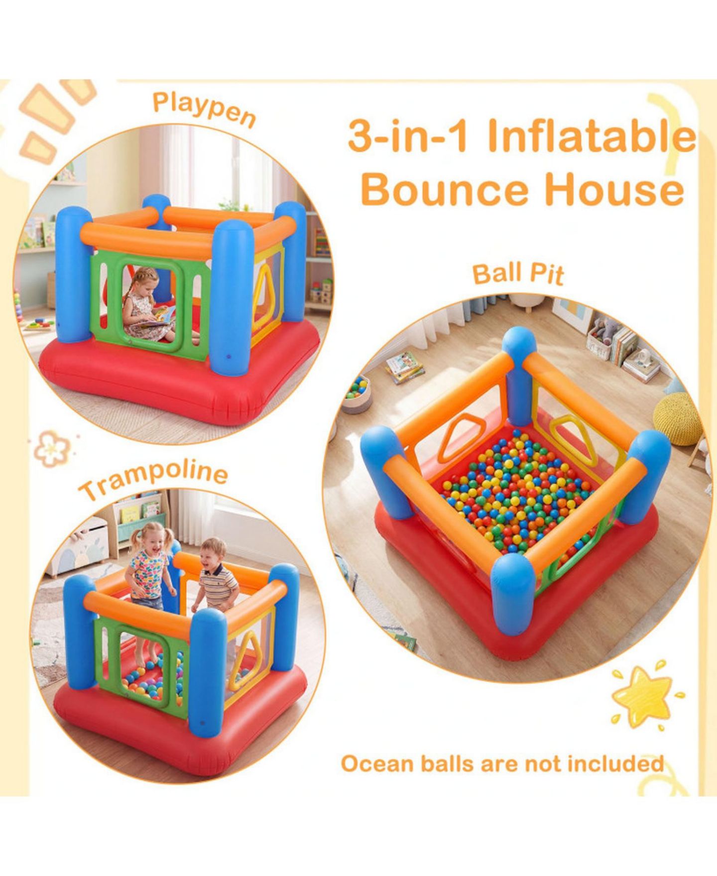 Детская игрушка HONGGE 3-in-1 Blow Up Jumping House with Transparent Side Walls, цвет: Красный / Оранжевый — фото 4