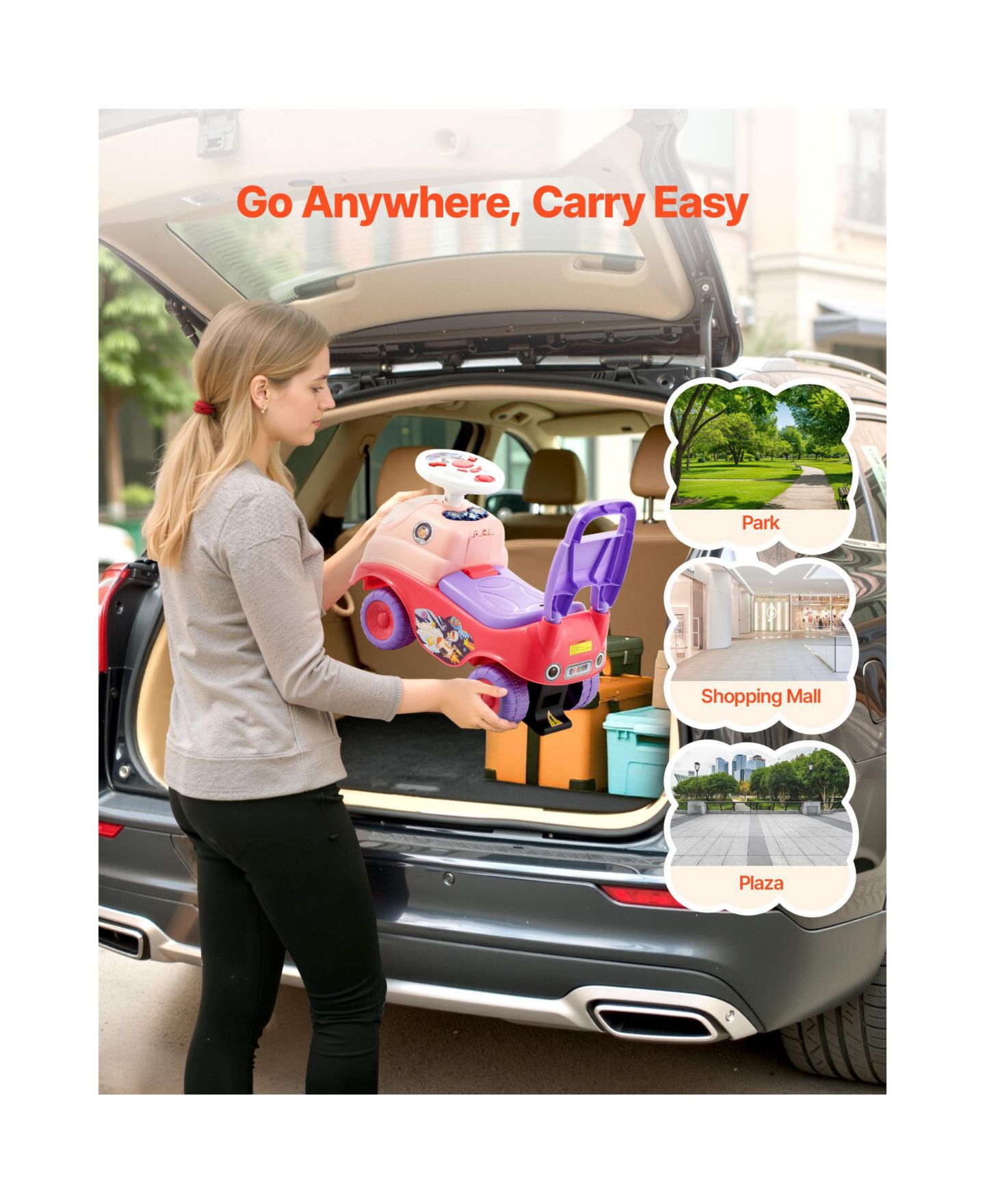 Детская игрушка HONGGE Foot to Floor Ride On Push Car with Interactive Steering Wheel, 48.5 lb Capacity, Ages 19-36 Months, цвет: Розовый разноцветный — фото 5