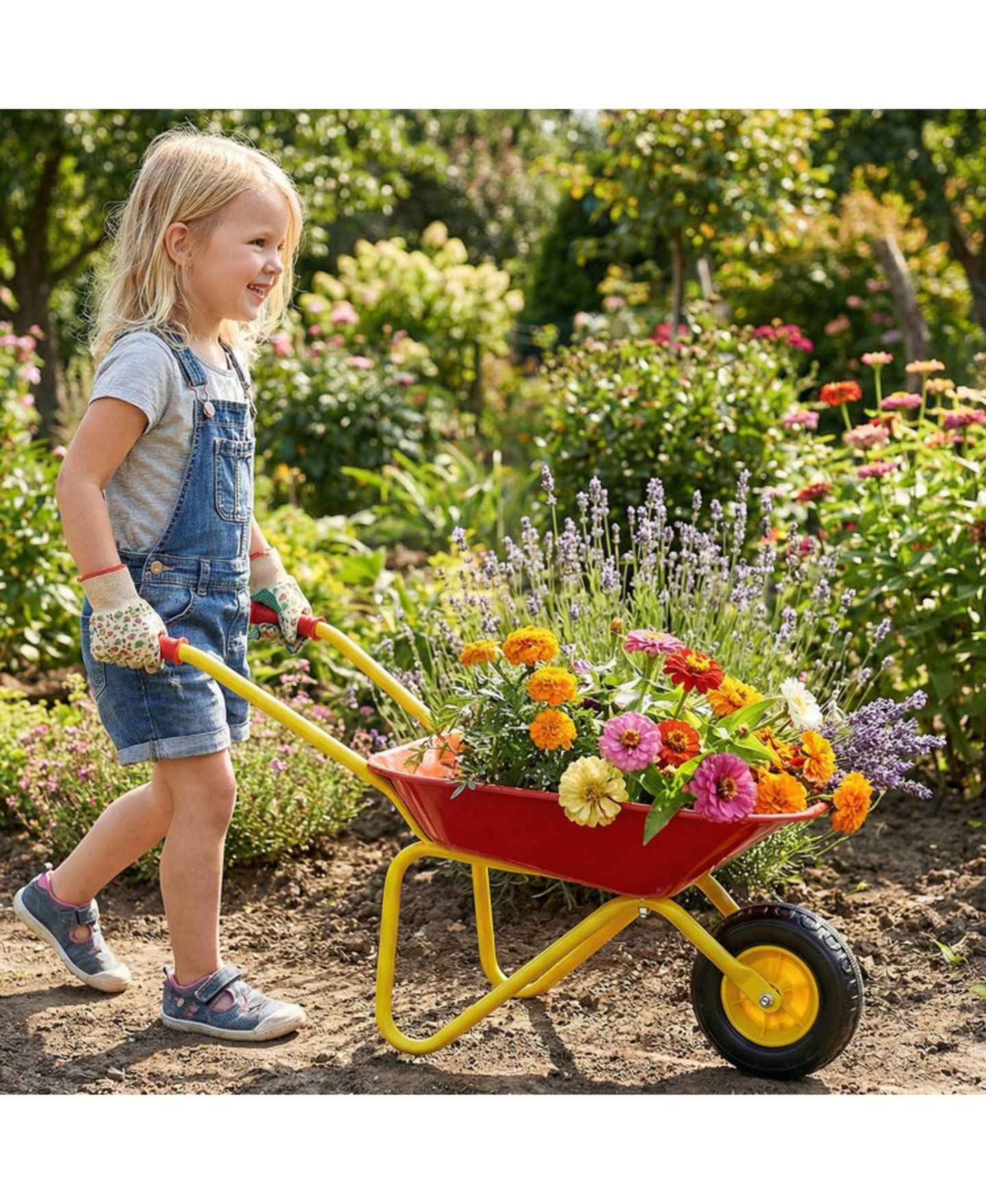 Детская игрушка HONGGE Kids Metal Wheelbarrow with All-Terrain Wheels and Anti-Slip Handles, Ages 3+, цвет: Красный — фото 2