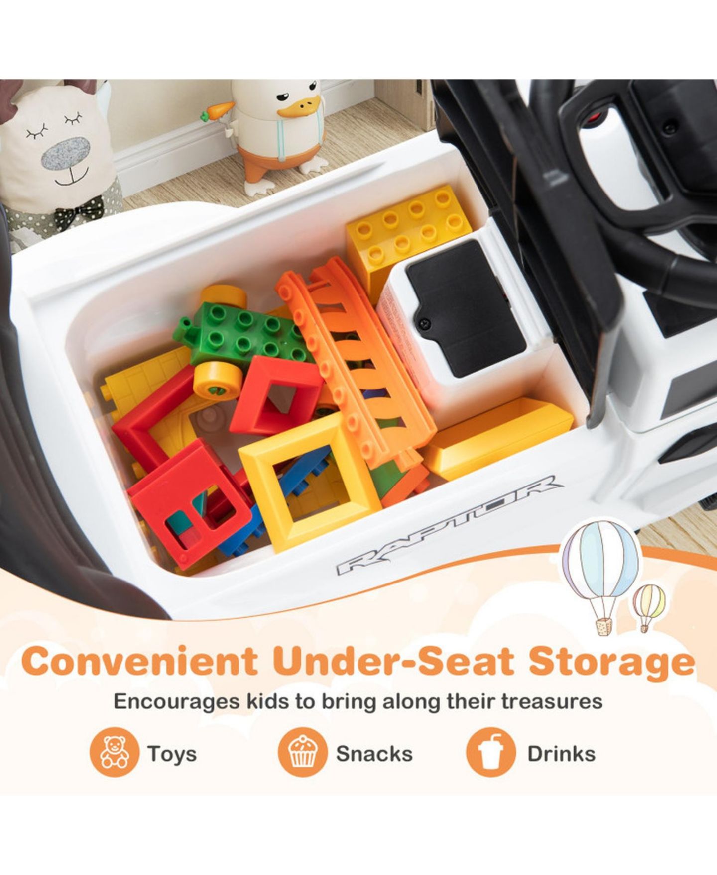 Детская игрушка HONGGE 3-in-1 Kids Ride-On Push Car with LED Lights and Under-Seat Storage, Ages 1.5-3, цвет: Белый — фото 9