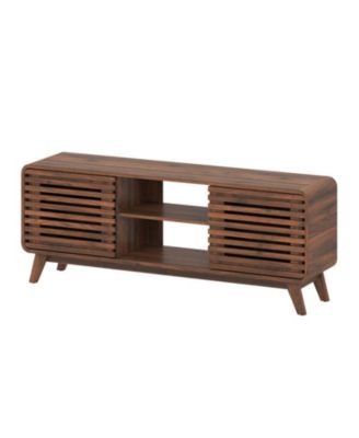 Mid Century Modern Entertainment Center with Grille-Style Sliding Doors for Living Room