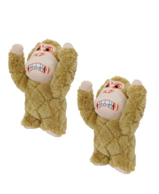 Jr Angry Animals Monkey 2 Pack, Durable Plush Squeaky Dog Toy