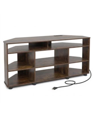Corner TV Stand for TVs up to 55 in with Charging Station and Space-Saving Design