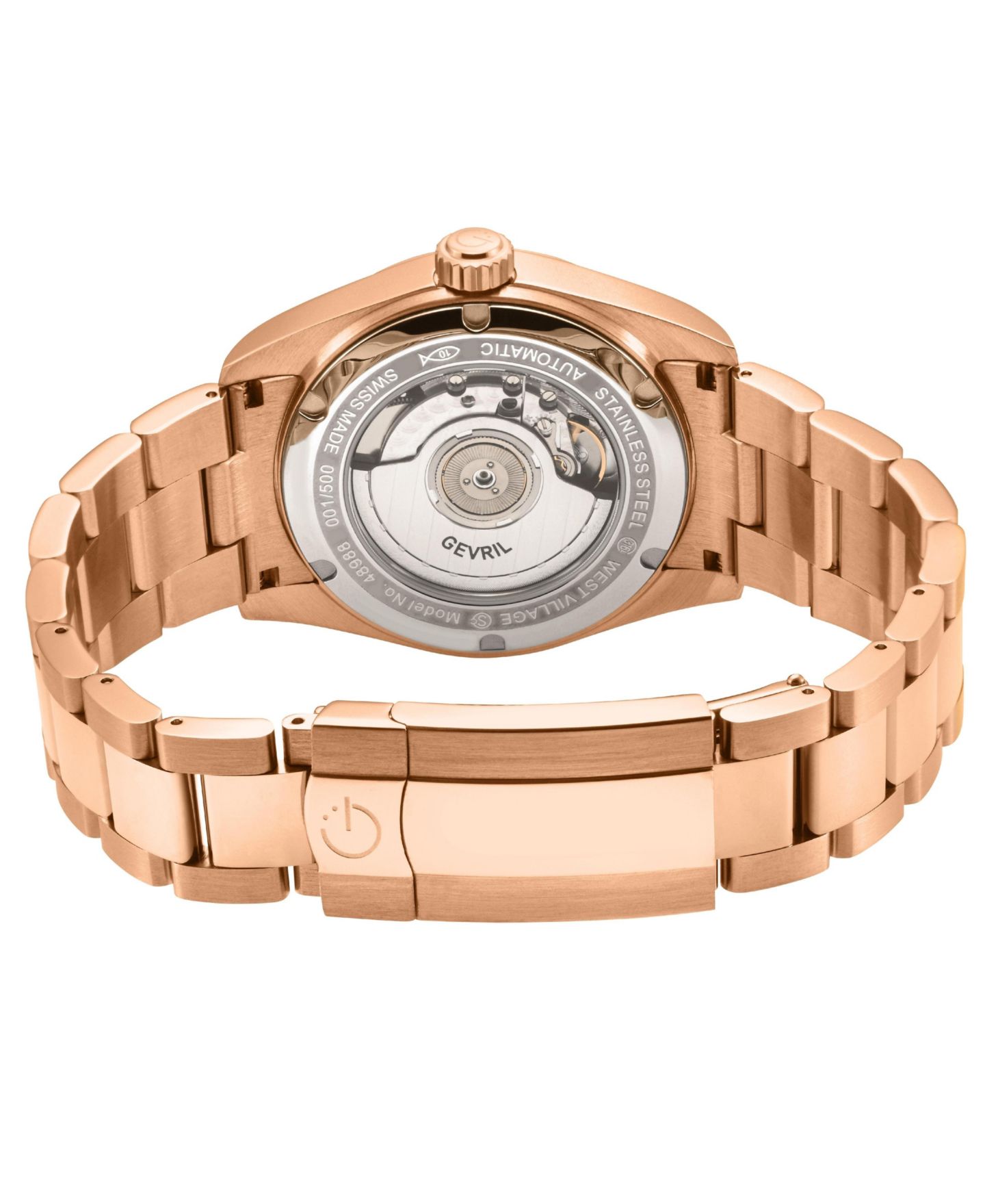 Мужские часы Gevril Swiss Made West Village Swiss Automatic IP Rose Stainless Steel Bracelet Watch — фото 2