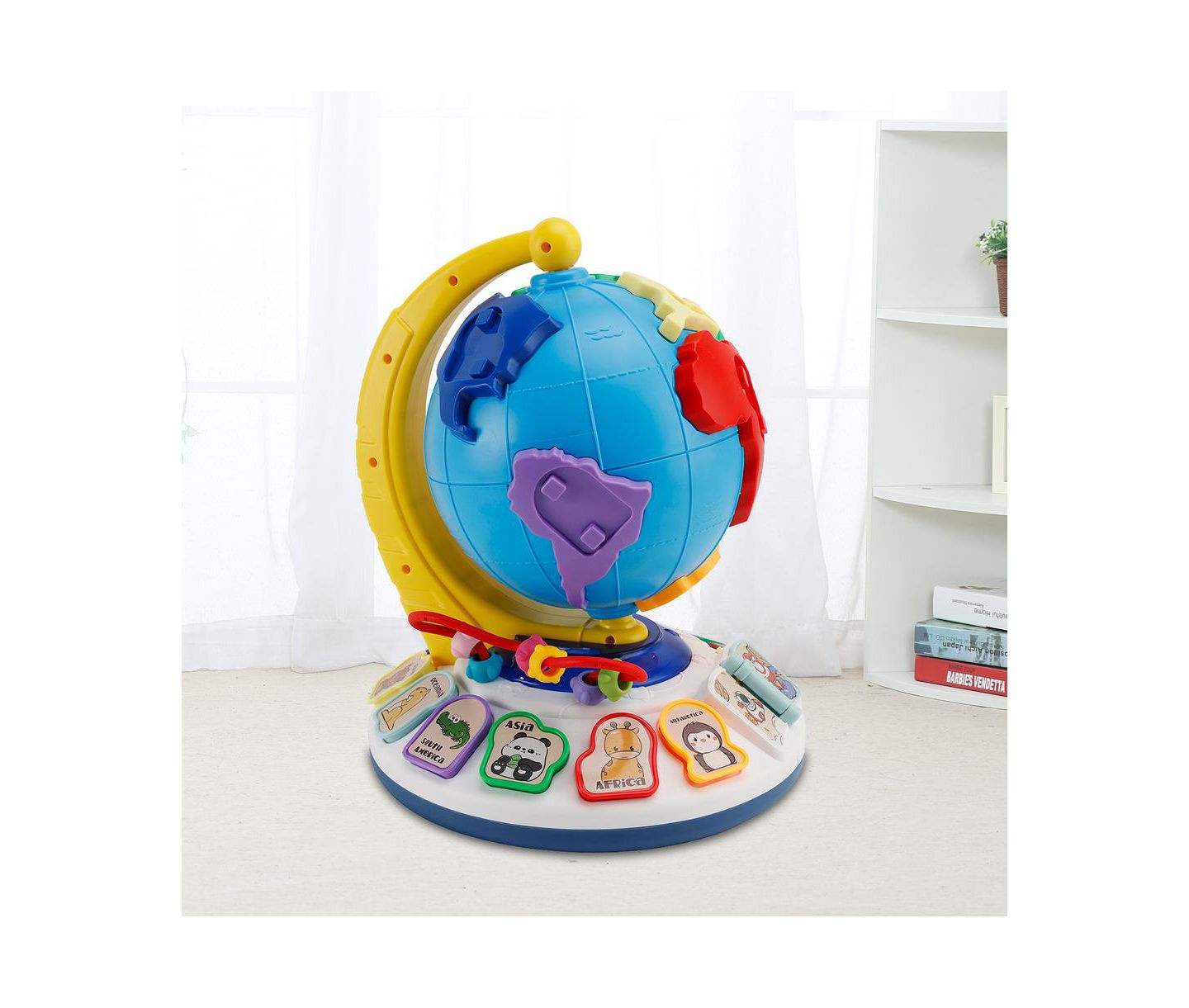 Детская игрушка Bruce & Shark 5-in-1 Interactive Globe with Light & Sound, Piano, Puzzle, Bead Maze Toy, цвет: Синий — фото 2