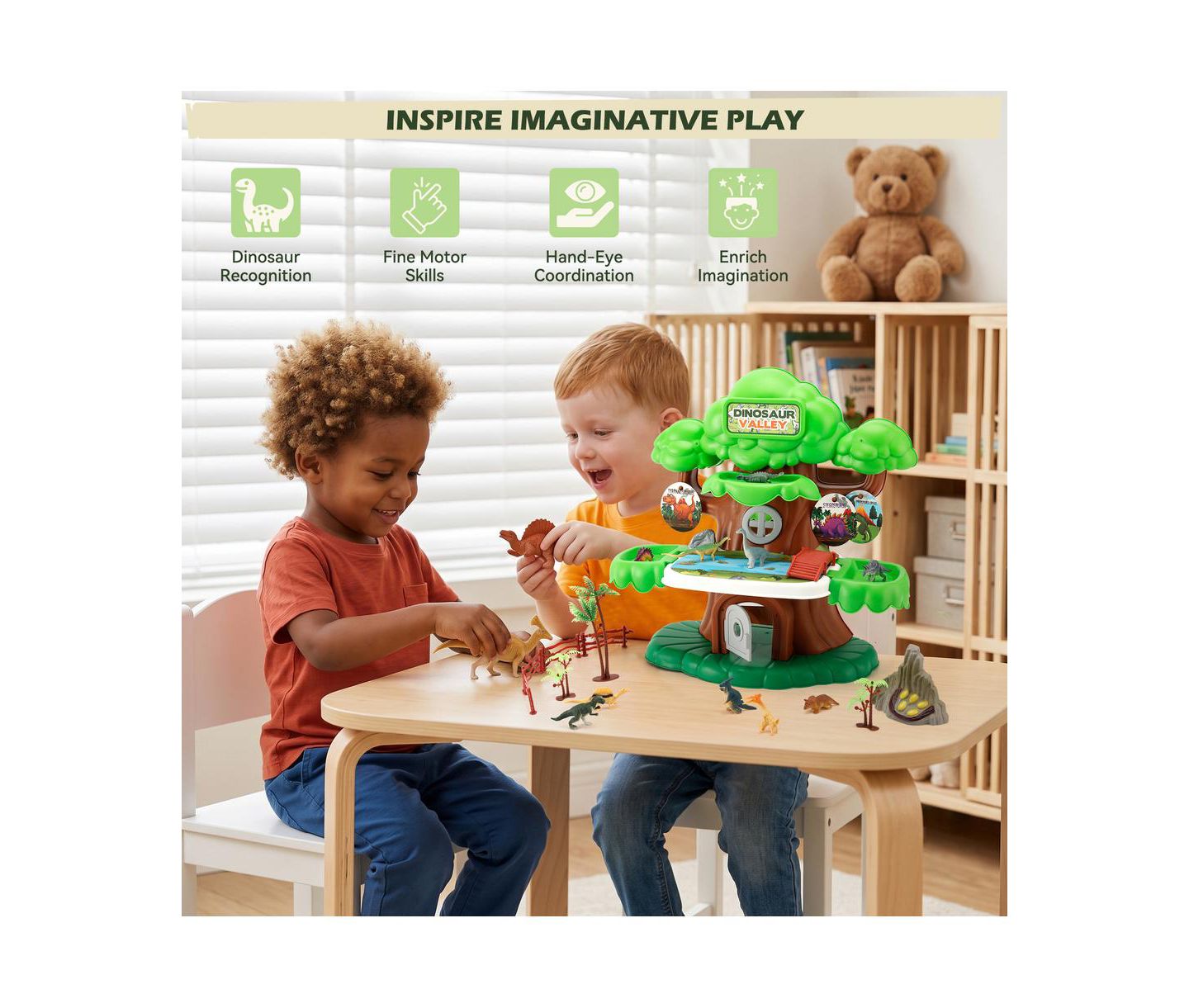 Детский игровой набор Bruce & Shark Dinosaur Valley Treehouse Realistic 37-Piece Playset, Ages 3+, цвет: Зелёный — фото 2