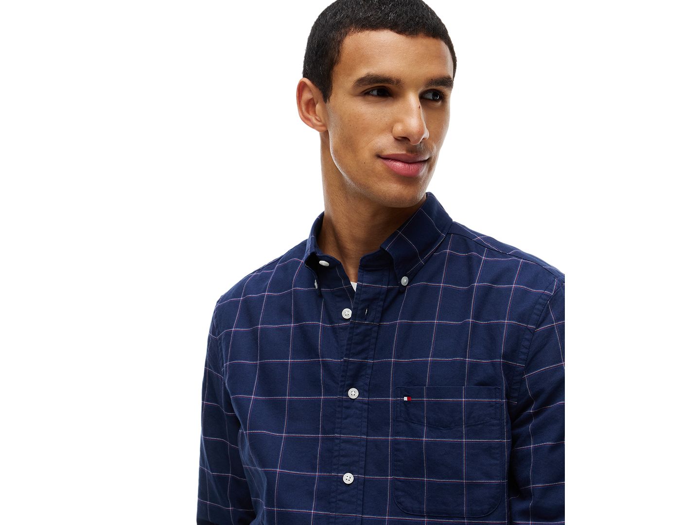 Мужская рубашка Tommy Hilfiger Heritage Regular-Fit Oxford Windowpane, цвет: Карбоновый тёмно-синий / Клетчатый — фото 3
