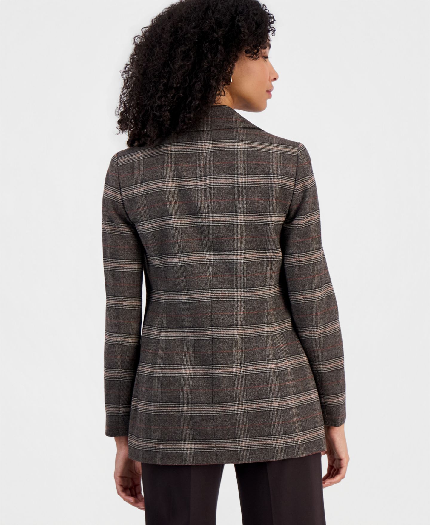 Женский пиджак Bar III Plaid Double-Breasted Blazer, цвет: Чёрный / Карамельный — фото 2