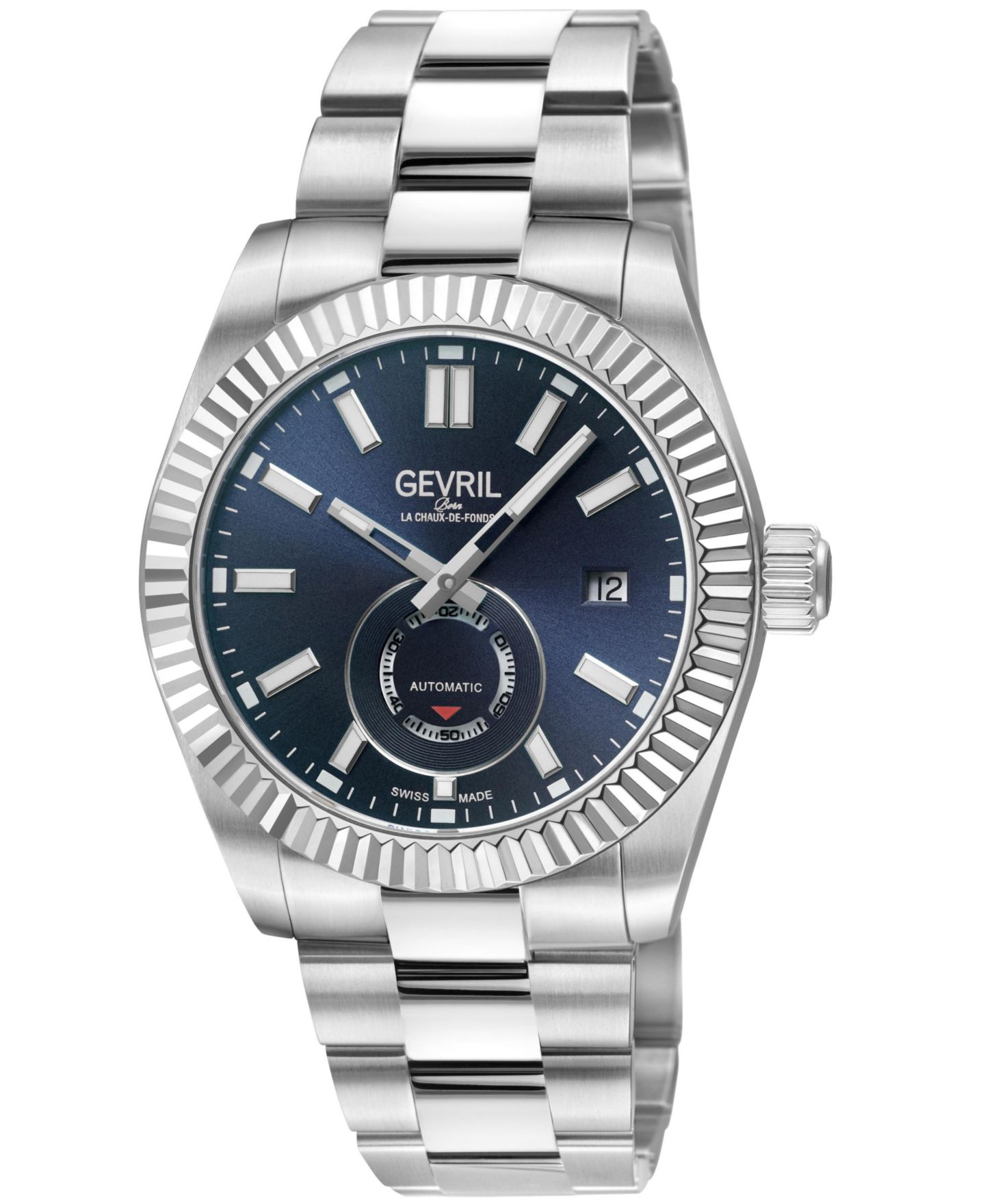 Мужские часы Gevril Swiss Made West Village Swiss Automatic Silver Stainless Steel Bracelet Watch — фото 1