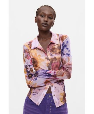 Women's Floral-Print Button-Up Long-Sleeve Shirt