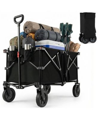 Black 400 lbs Heavy-Duty Collapsible Wagon Cart with All-Terrain Wheels, 180L Capacity Folding Utility Cart for Camping Shopping