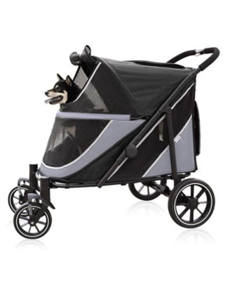 Extra-Large Dog Stroller for medium and large dogs. Foldable 2-pet design with shock absorption, durable Oxford cloth, 130-lb capacity.