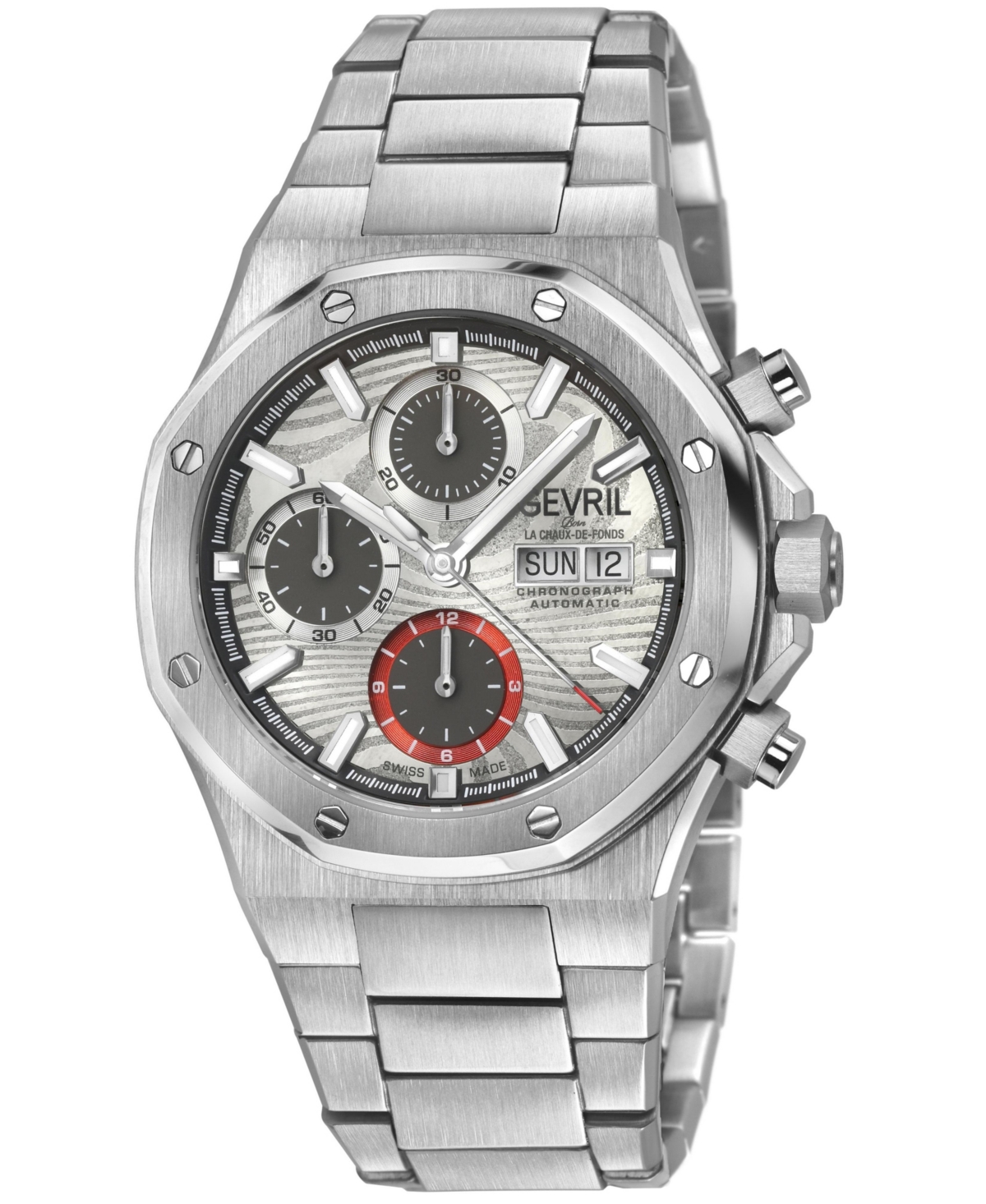 Gevril Men's Swiss Made Kingsgate Swiss Automatic Silver Stainless Steel Bracelet Watch